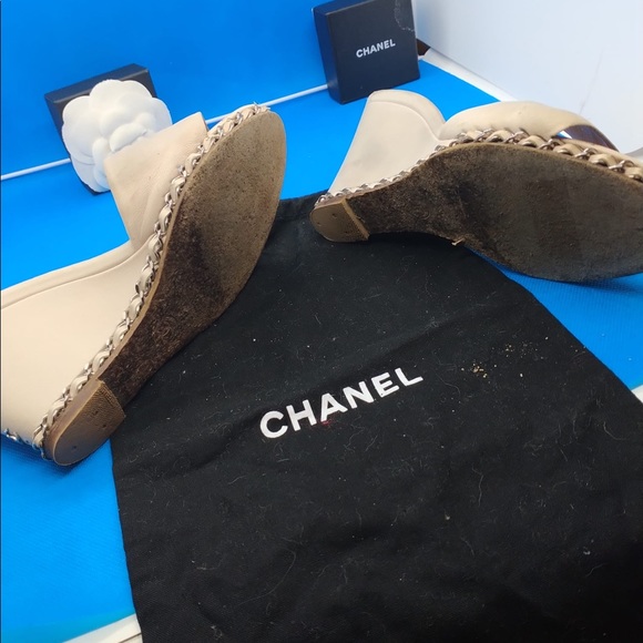 CHANEL PINK BEIGE CHAIN WEDGE MULES/SLIDES W/CHAIN SZ 36 - Picture 10 of 11